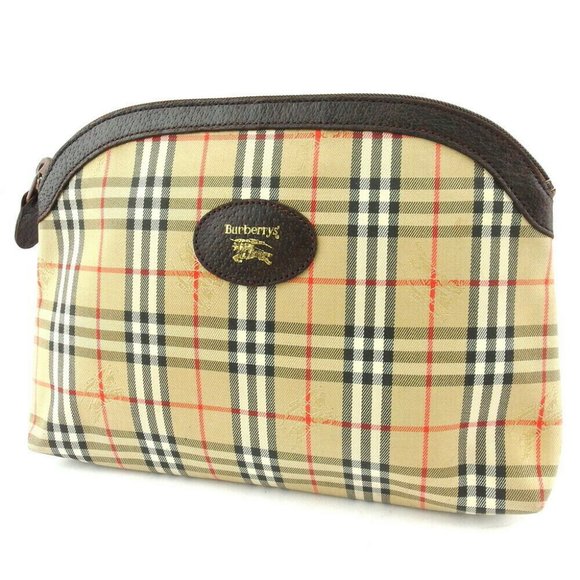 Burberry Clutch Bag Check Beige Cambus ~ Leather Auth Used - Picture 1 of 7